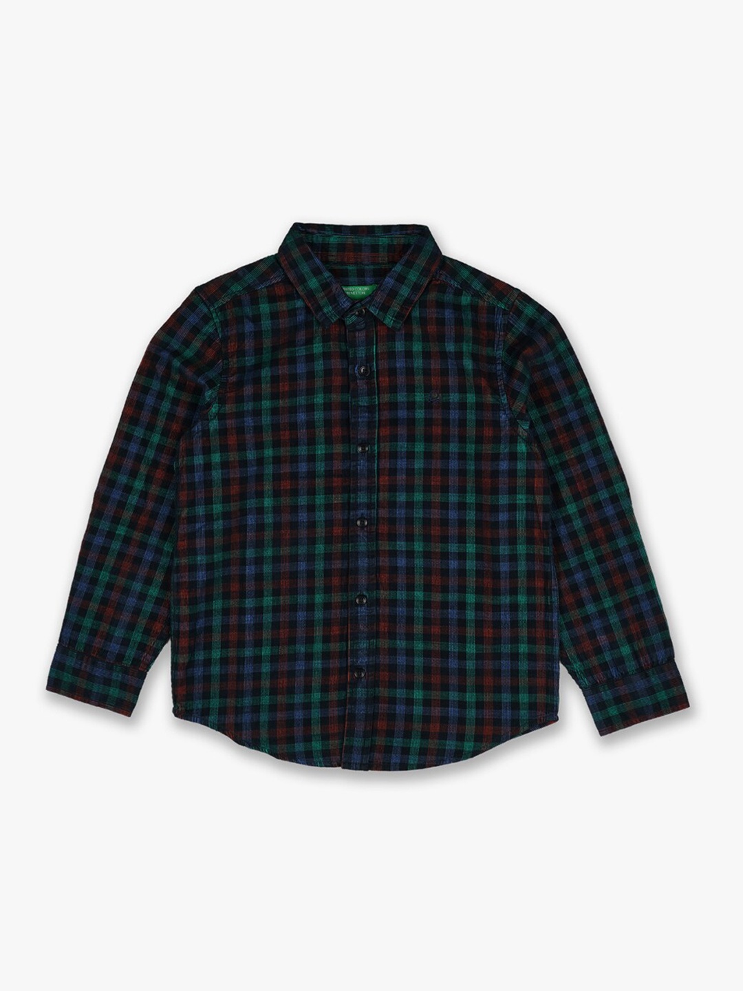 

United Colors of Benetton Boys Navy Blue Checked Cotton Casual Shirt