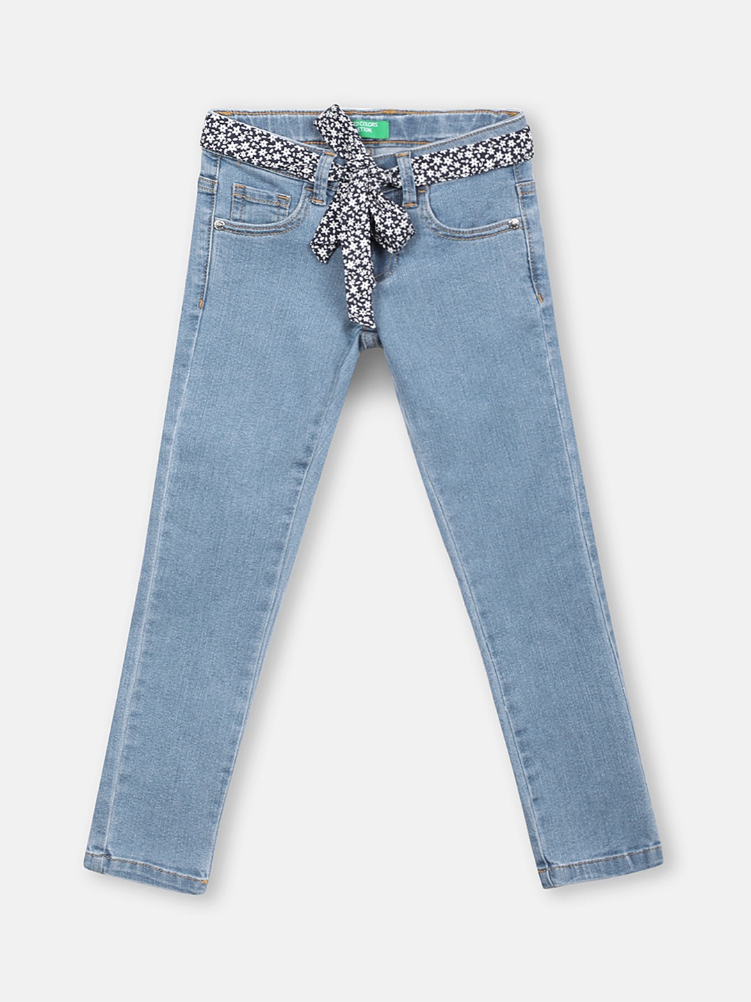 

United Colors of Benetton Girls Blue Slim Fit Jeans With Belt
