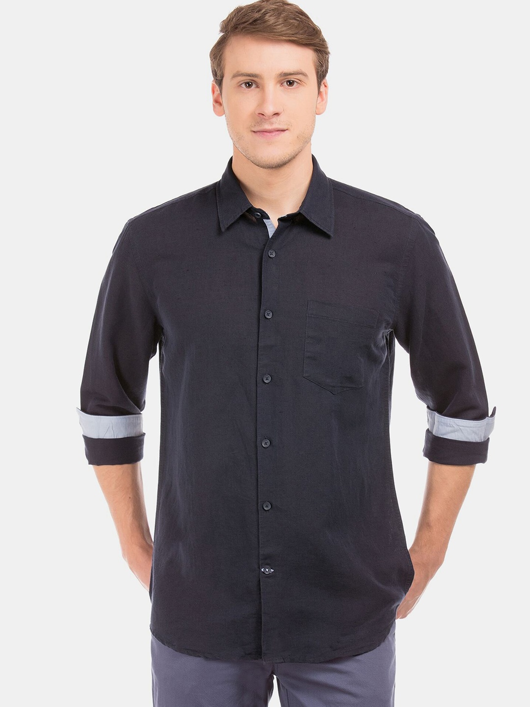 

AD By Arvind Navy Blue Slim Fit Casual Shirt