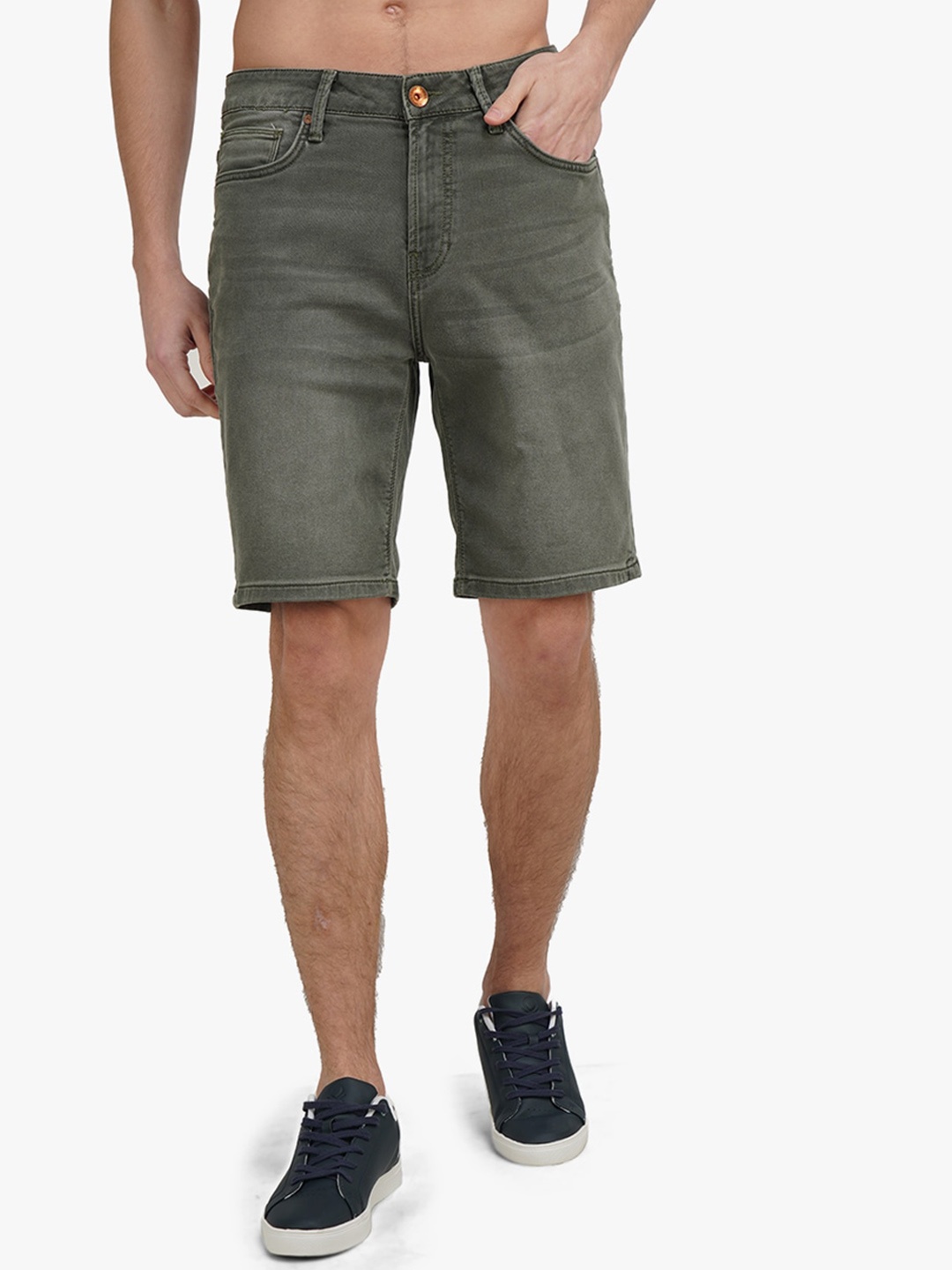 

United Colors of Benetton Men Olive Green Slim Fit Denim Shorts