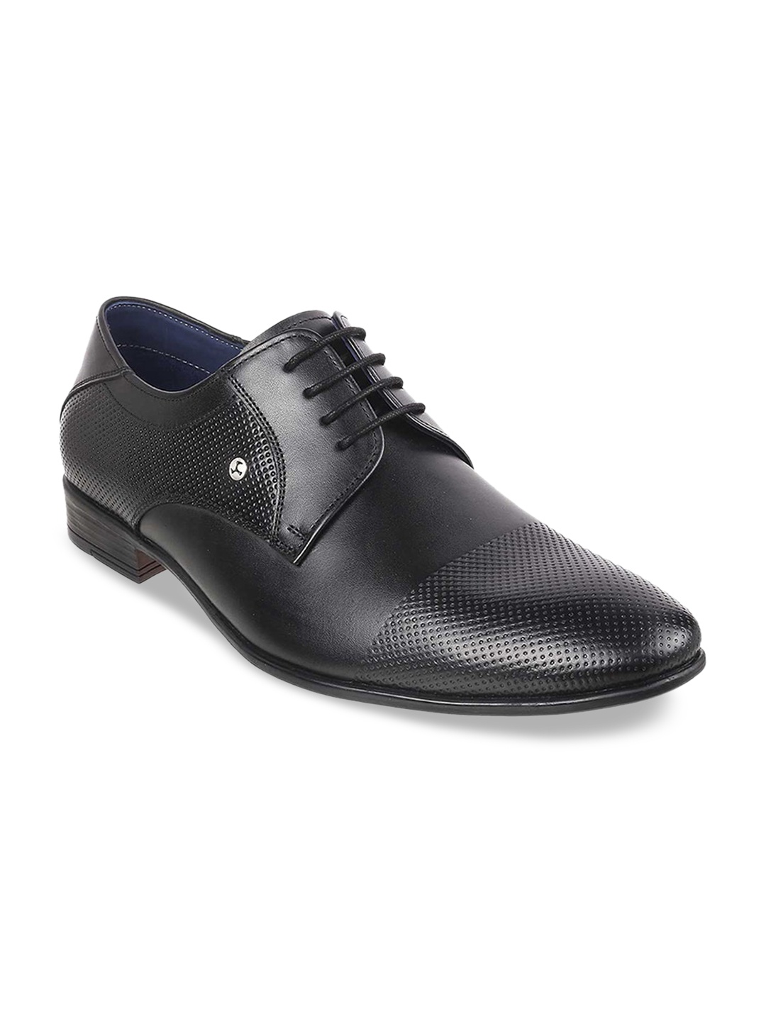 

Mochi Men Black Textured Leather Formal Derbys