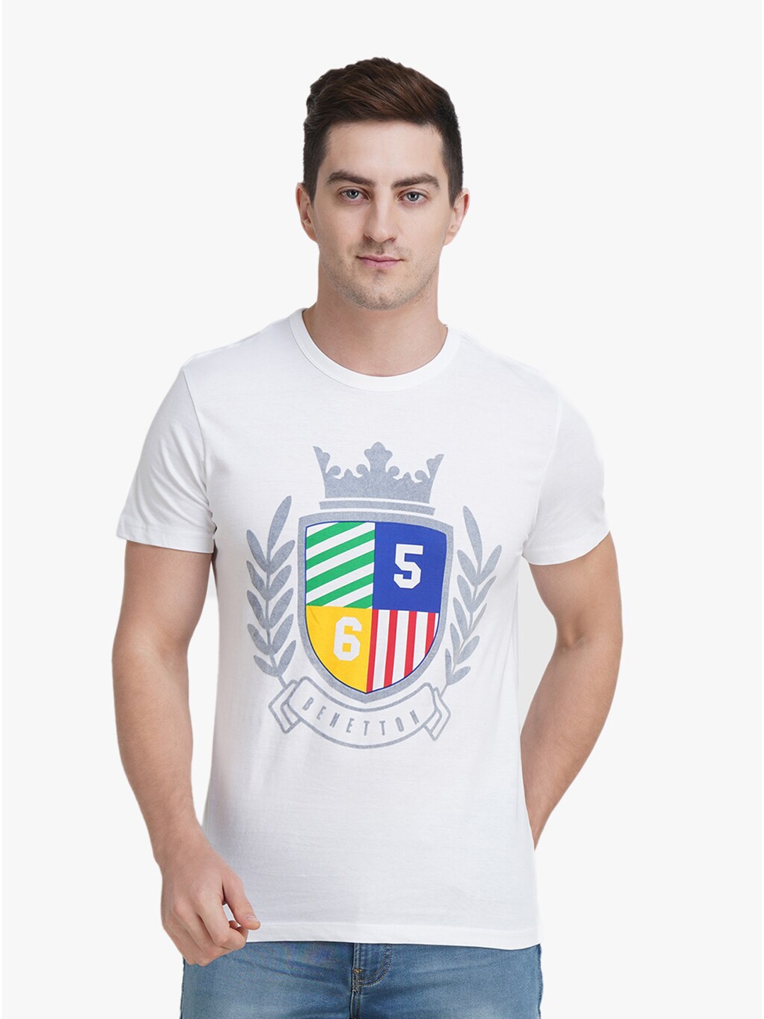 

United Colors of Benetton Men White Printed T-shirt