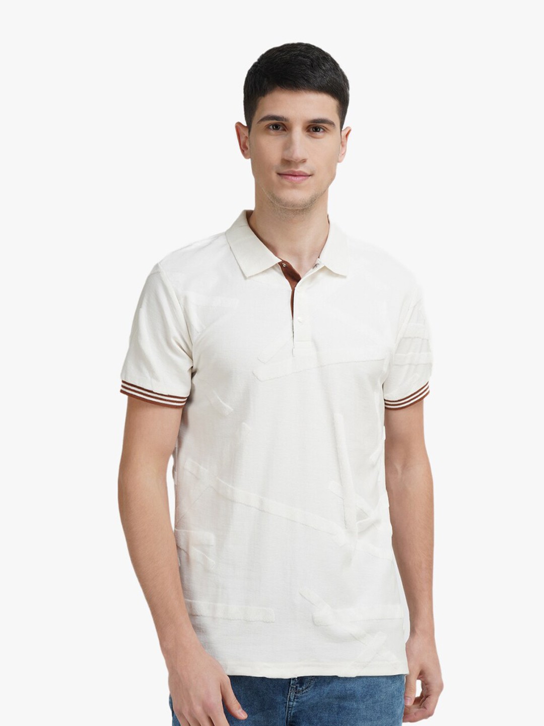 

United Colors of Benetton Men White Polo Collar T-shirt