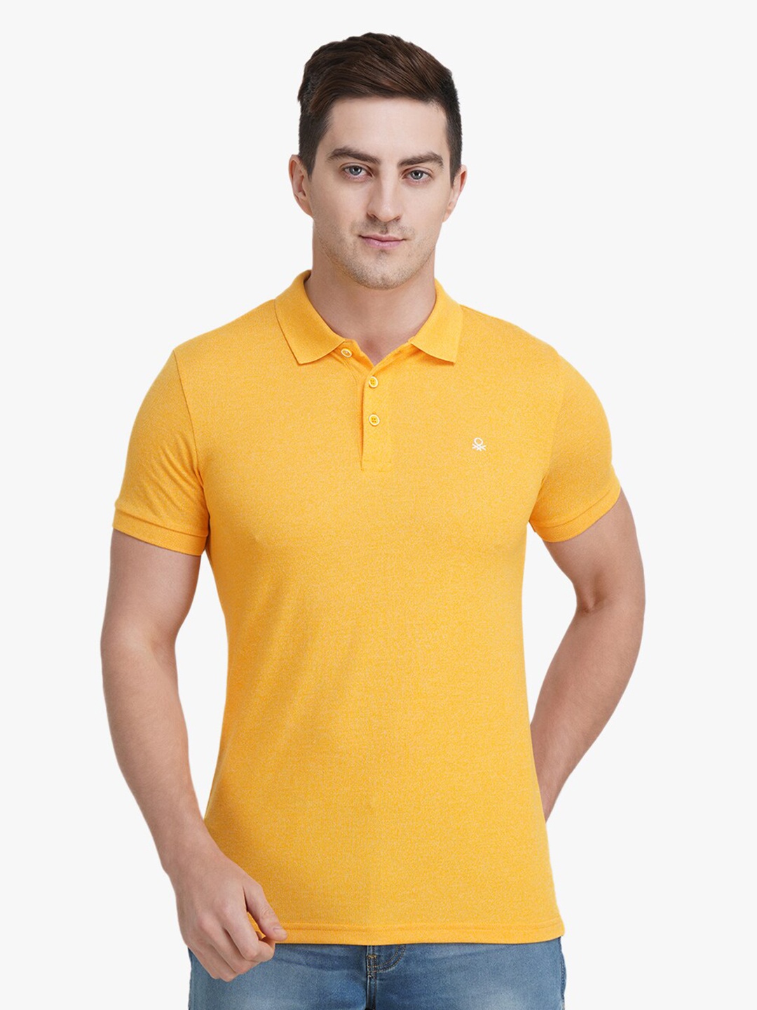

United Colors of Benetton Men Yellow Polo Collar T-shirt