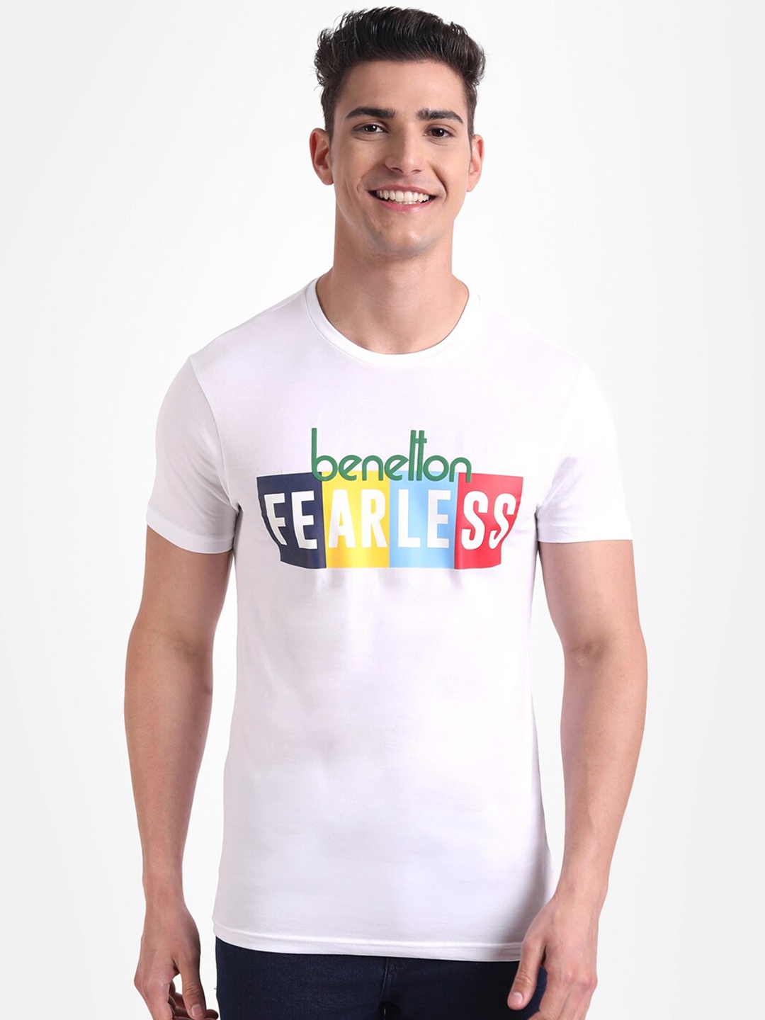 

United Colors of Benetton Men White Typography Printed T-shirt
