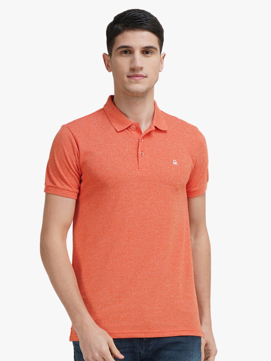 

United Colors of Benetton Men Orange Polo Collar T-shirt