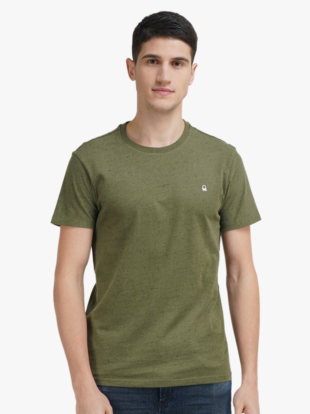 

United Colors of Benetton Men Olive Green Regular Fit Cotton T-shirt