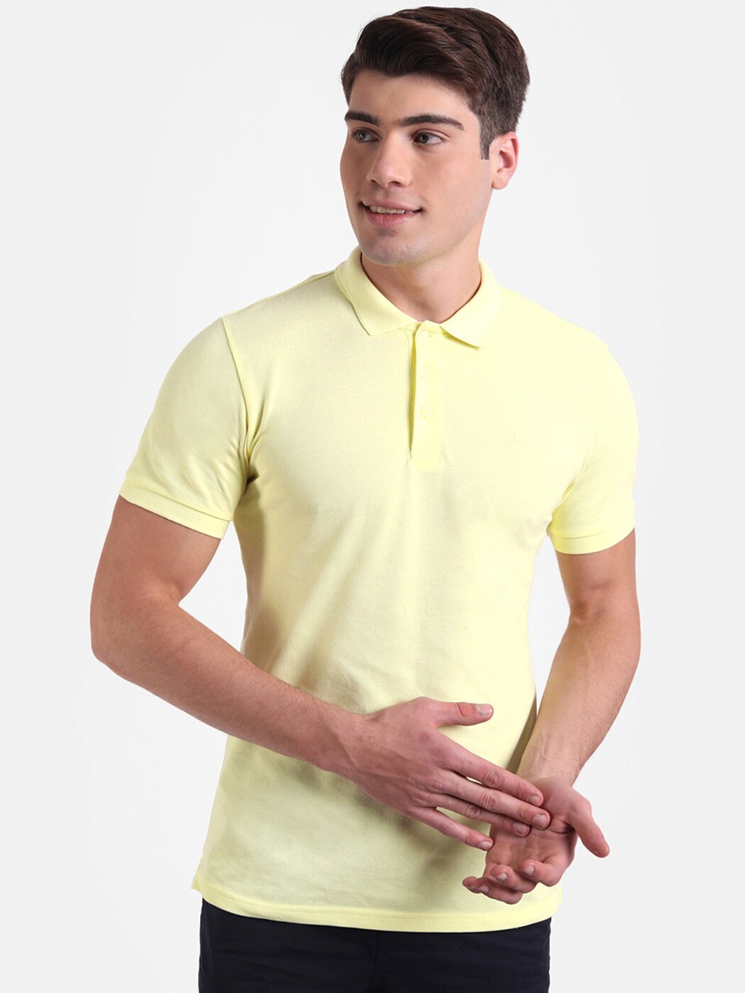 

United Colors of Benetton Men Yellow Polo Collar Cotton T-shirt