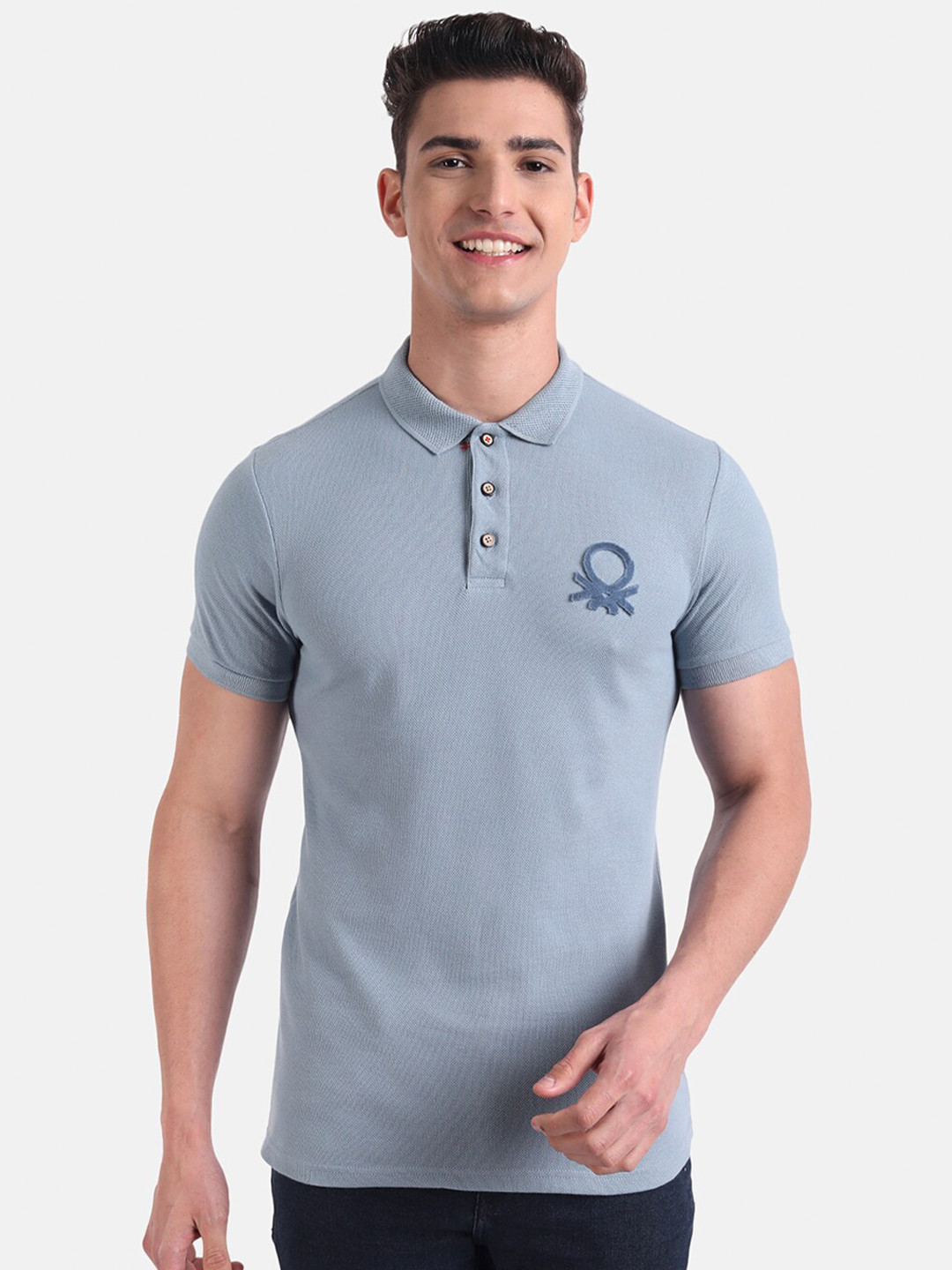 

United Colors of Benetton Men Blue Polo Collar T-shirt