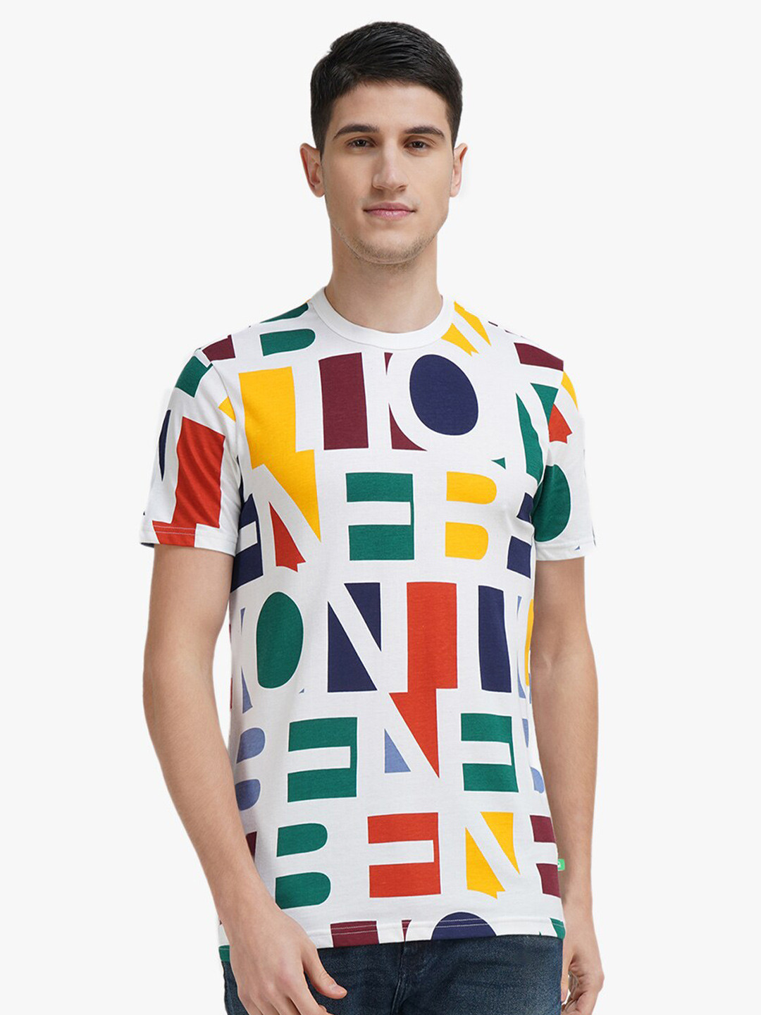 

United Colors of Benetton Men White Printed Cotton T-shirt