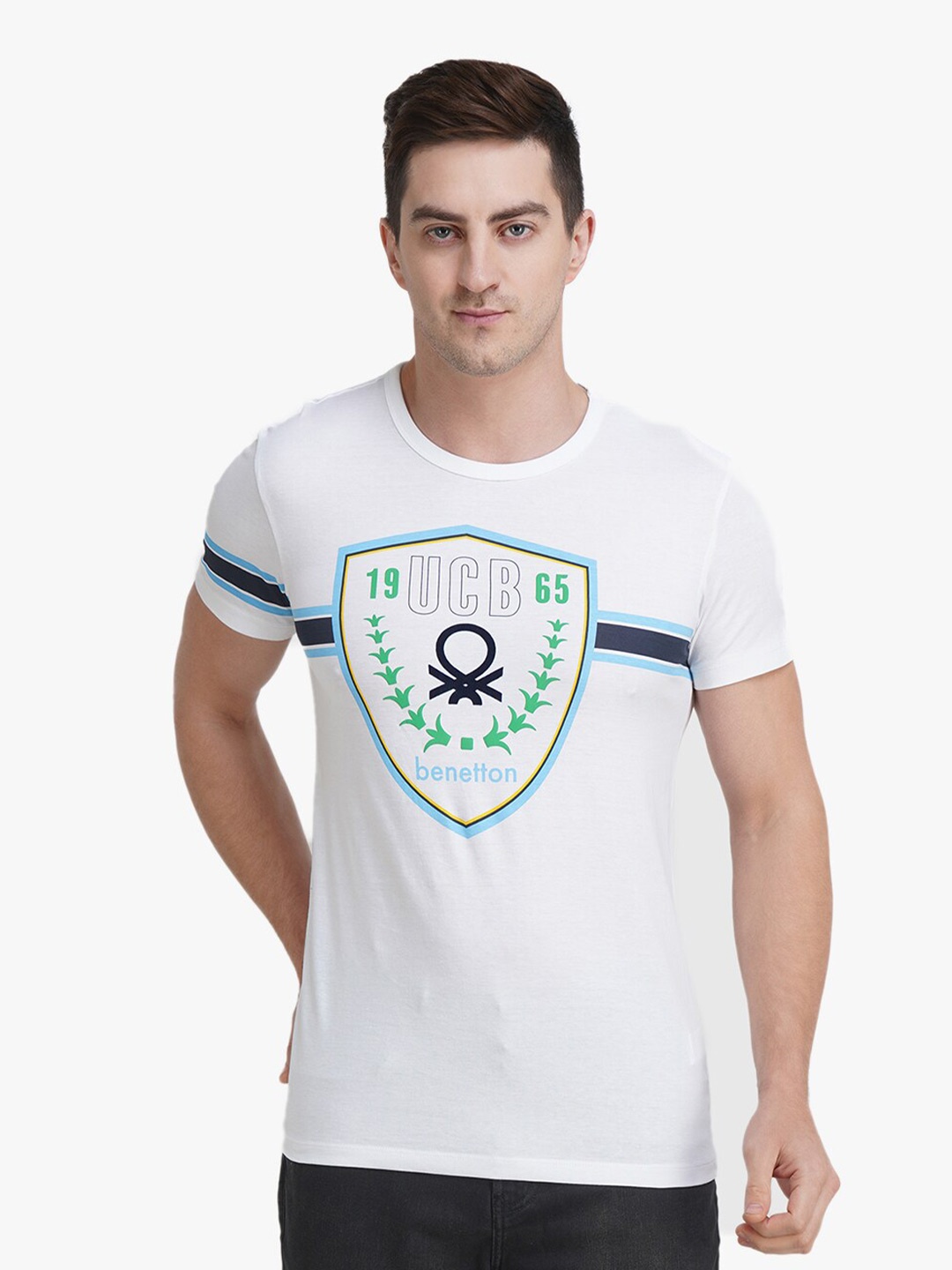 

United Colors of Benetton Men White Printed Cotton T-shirt