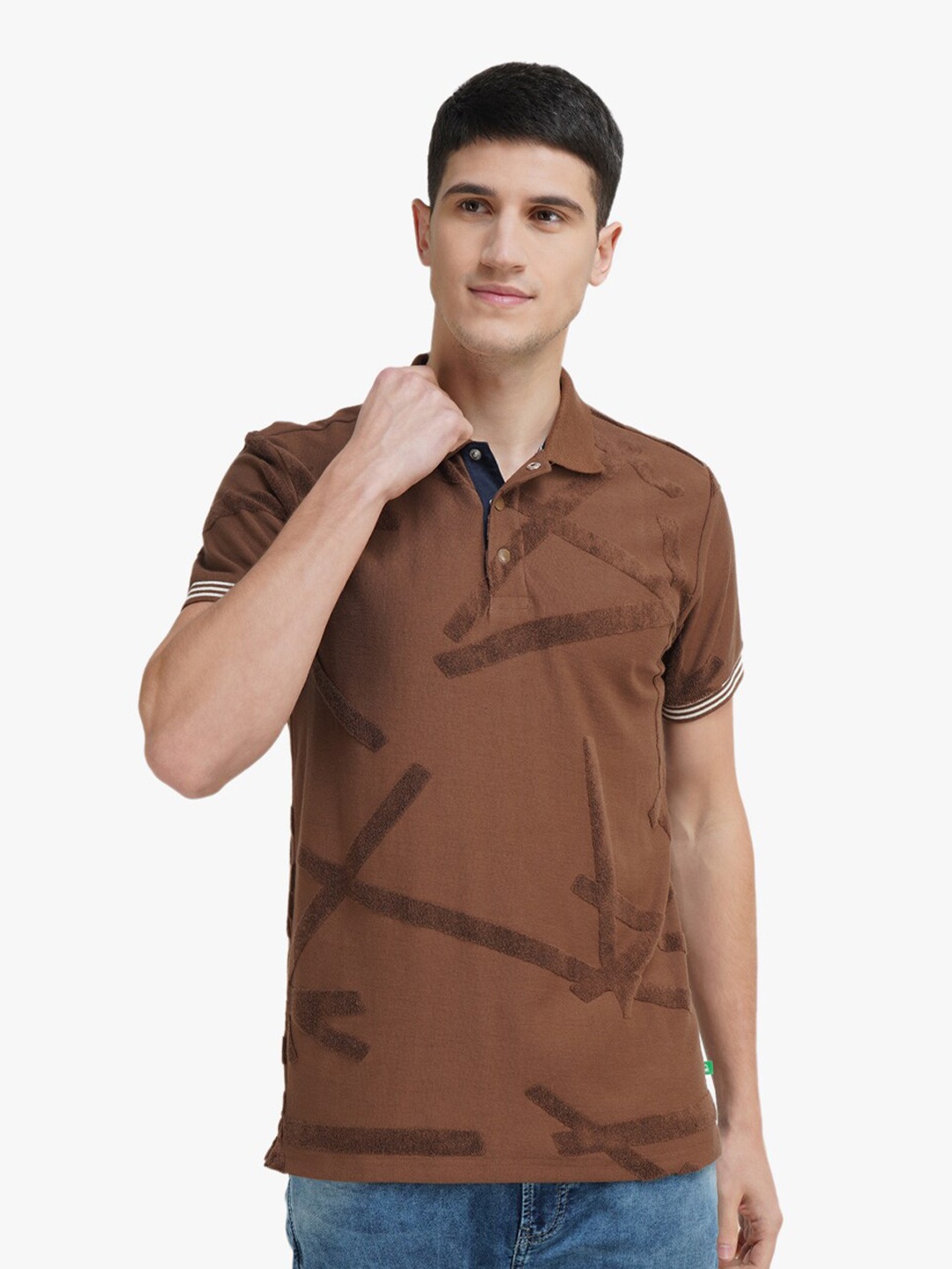 

United Colors of Benetton Men Brown Polo Collar Cotton T-shirt