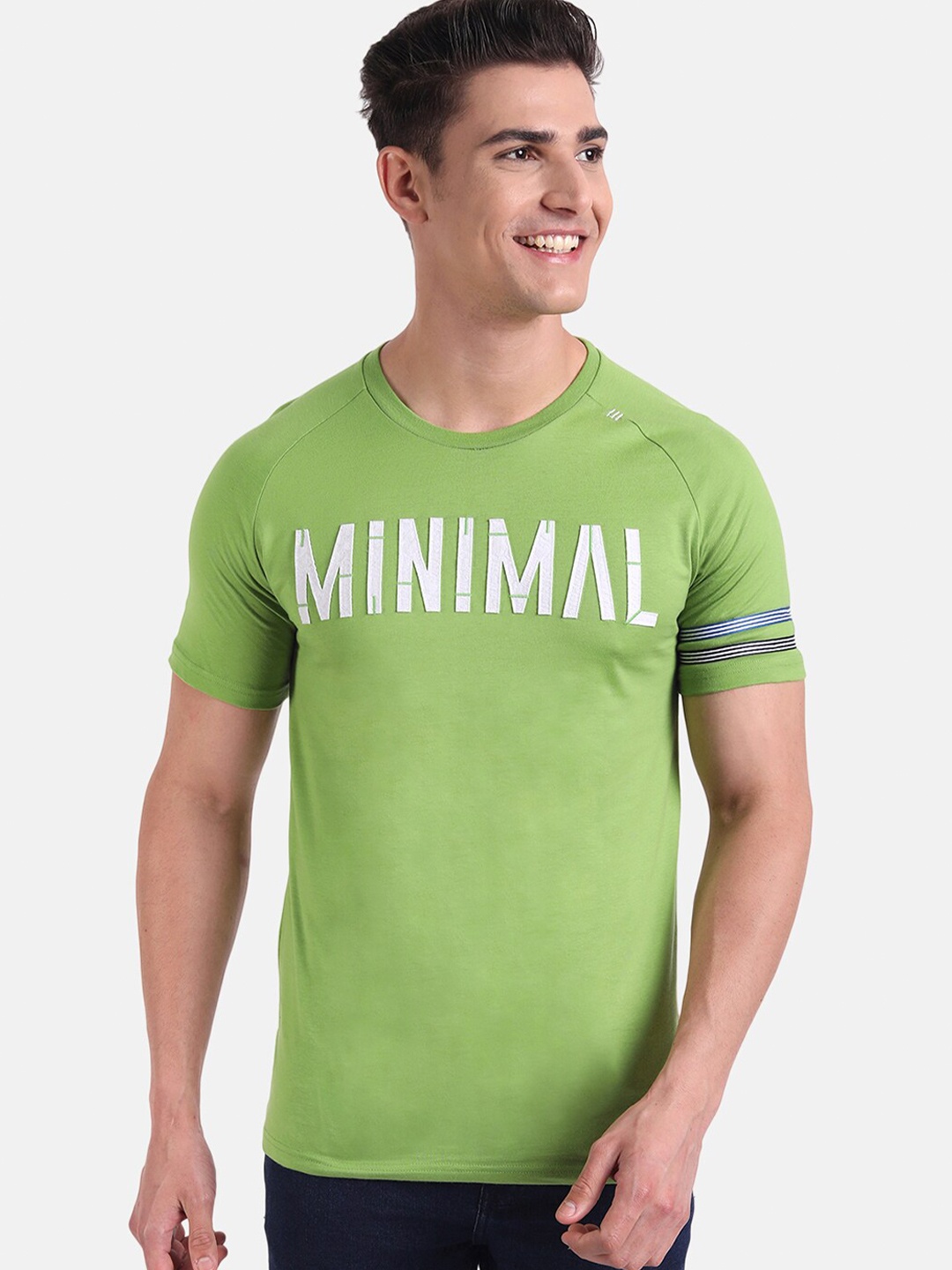 

United Colors of Benetton Men Green Typography Printed Cotton T-shirt