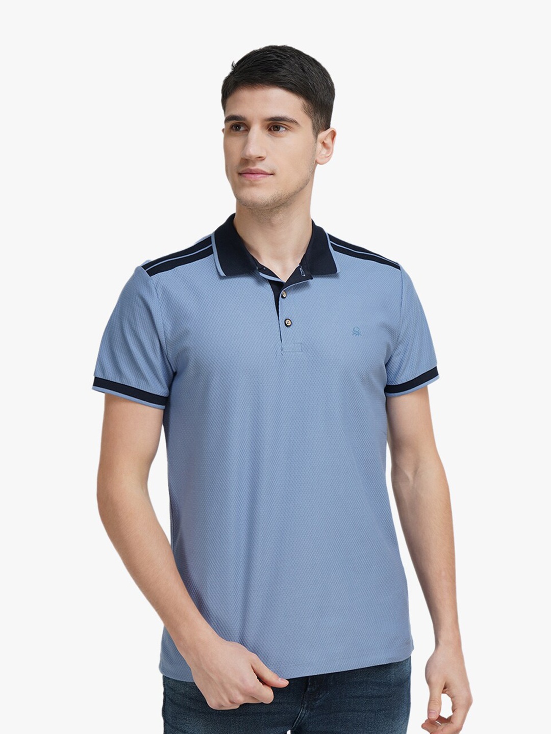 

United Colors of Benetton Men Blue Polo Collar Cotton T-shirt