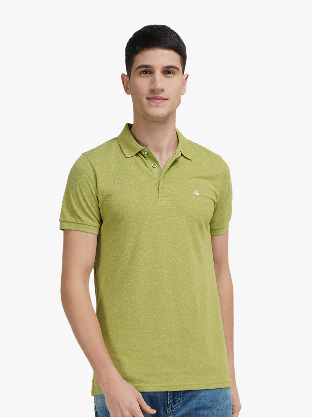 

United Colors of Benetton Men Olive Green Polo Collar Regular Fit T-shirt