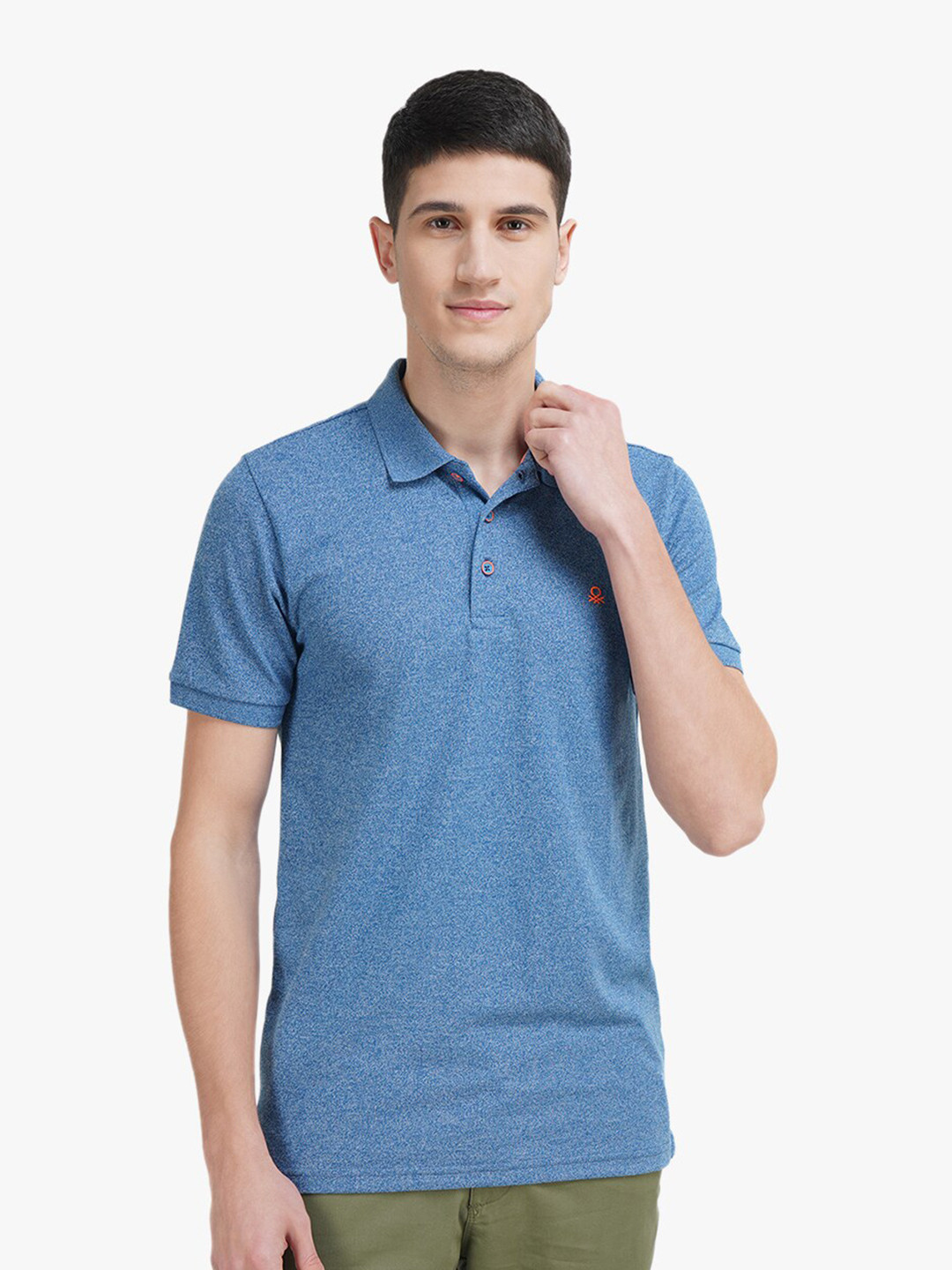 

United Colors of Benetton Men Blue Polo Collar T-shirt