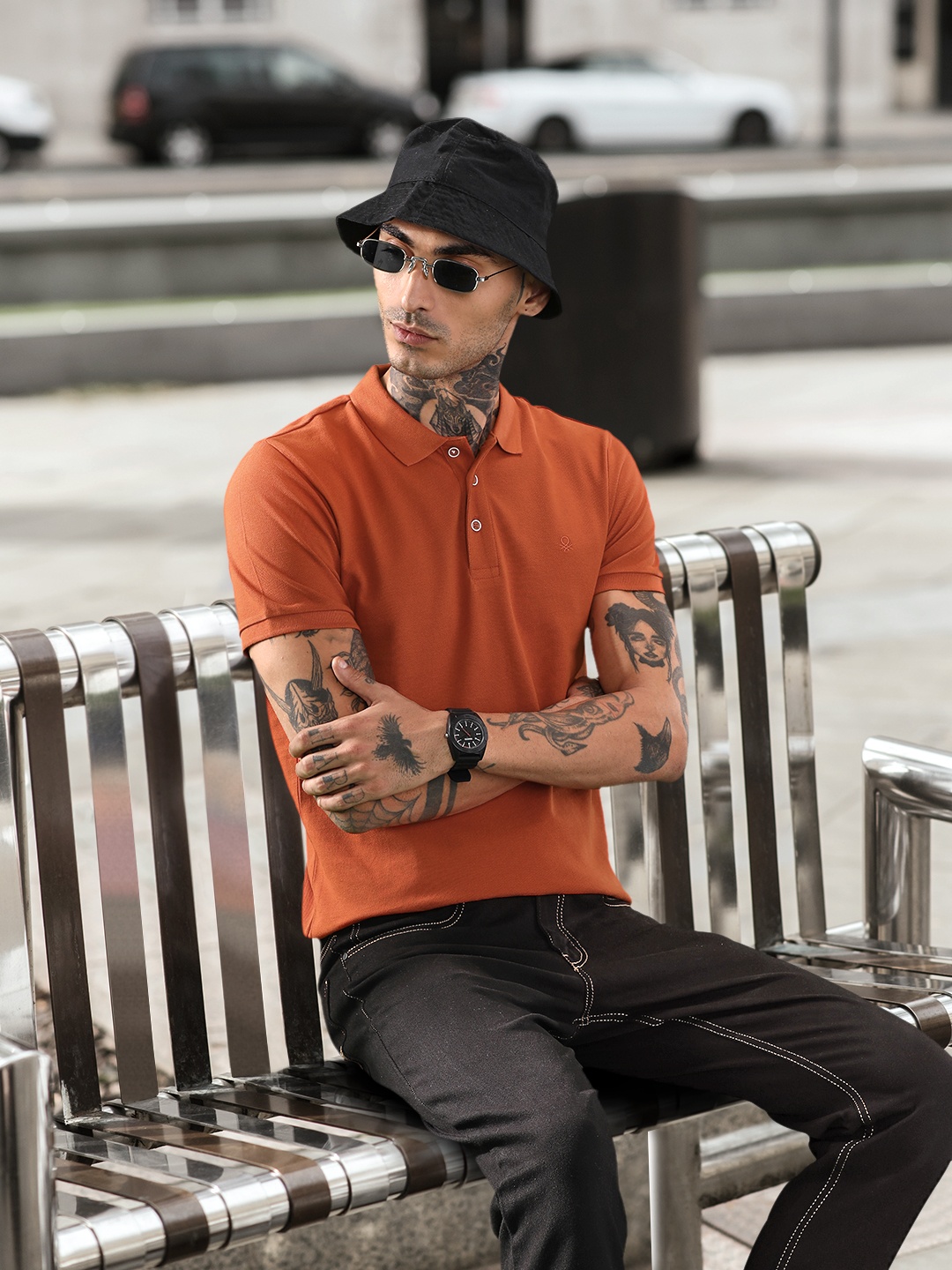 

United Colors of Benetton Men Maroon Polo Collar Cotton T-shirt