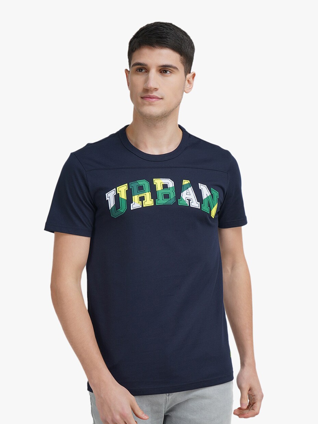 

United Colors of Benetton Men Navy Blue Typography Printed T-shirt