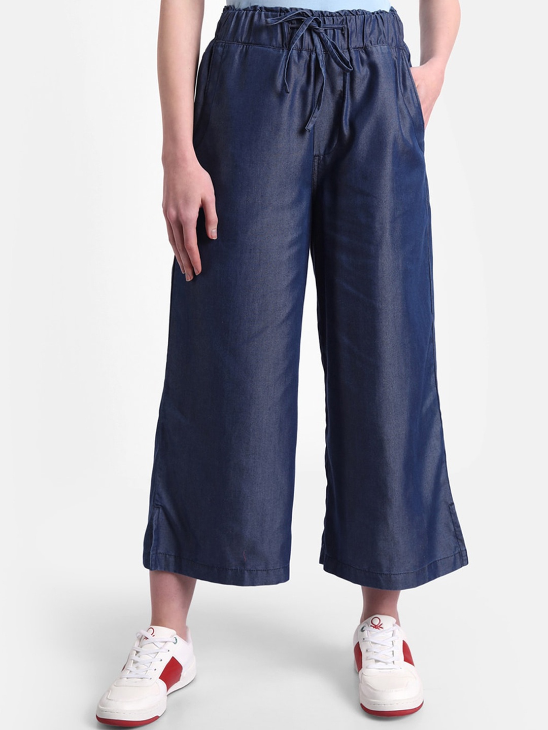 United Colors of Benetton Women Navy Blue Straight Fit Trousers