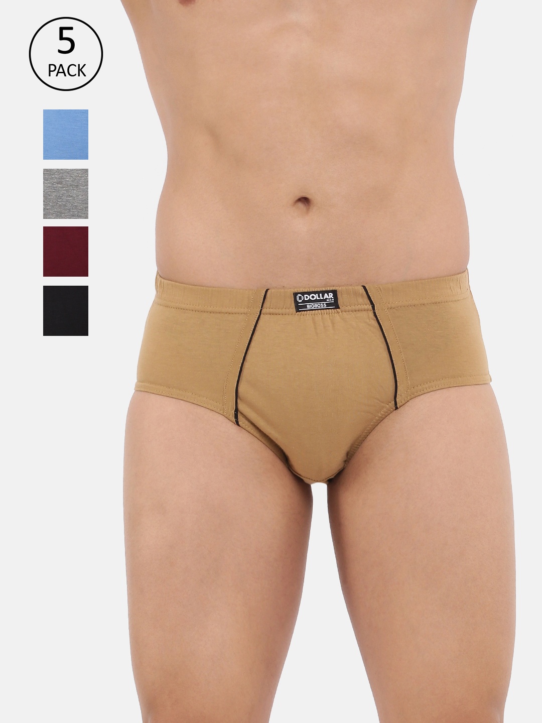 

Dollar Bigboss Men Solid Pack of 5 Anti-Microbial Super Combed Cotton Briefs, Multi