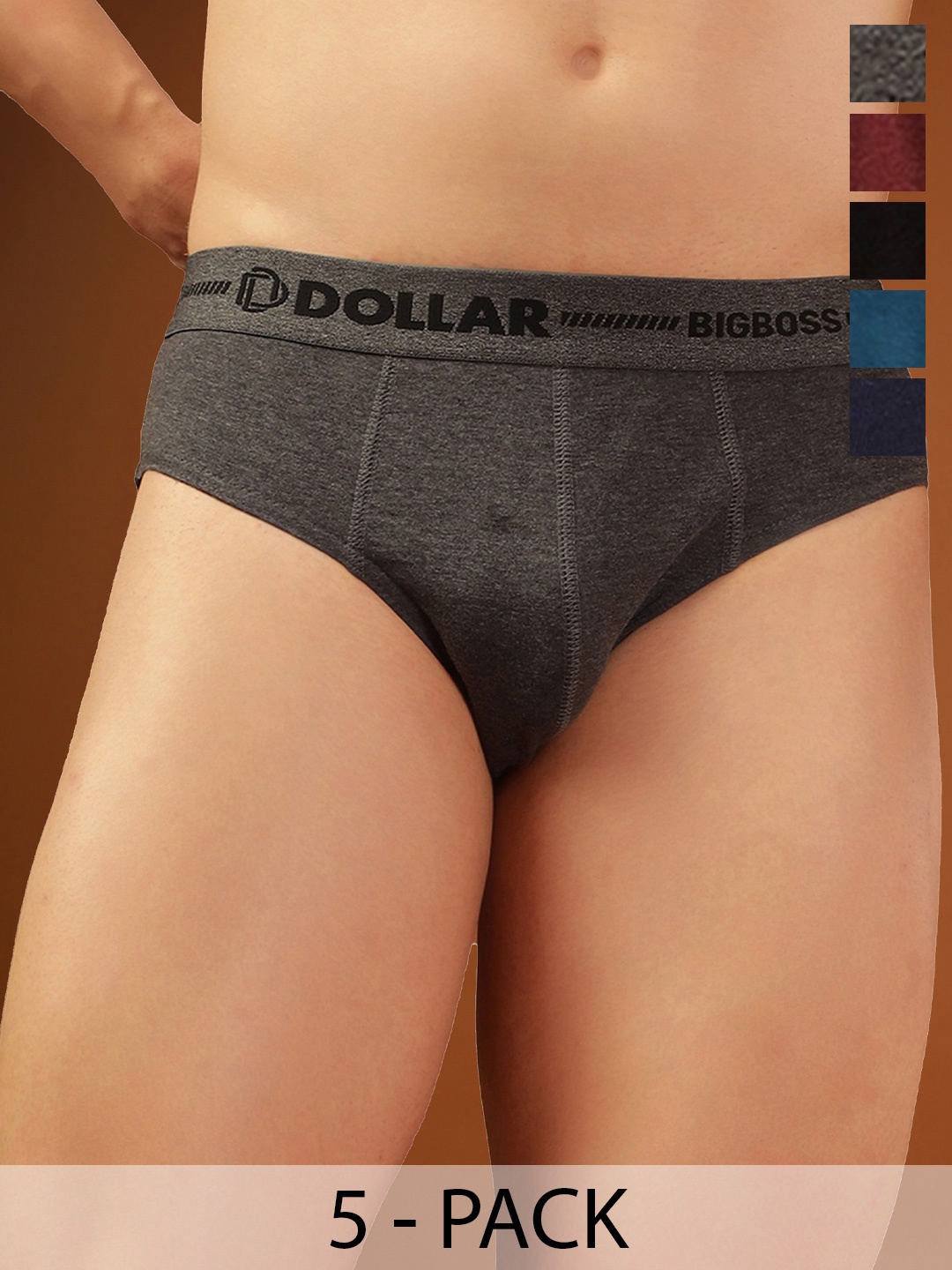 

Dollar Bigboss Men Solid Pack of 5 Cotton Double Pouch Support Brief MDBR-01-PO5-1, Multi