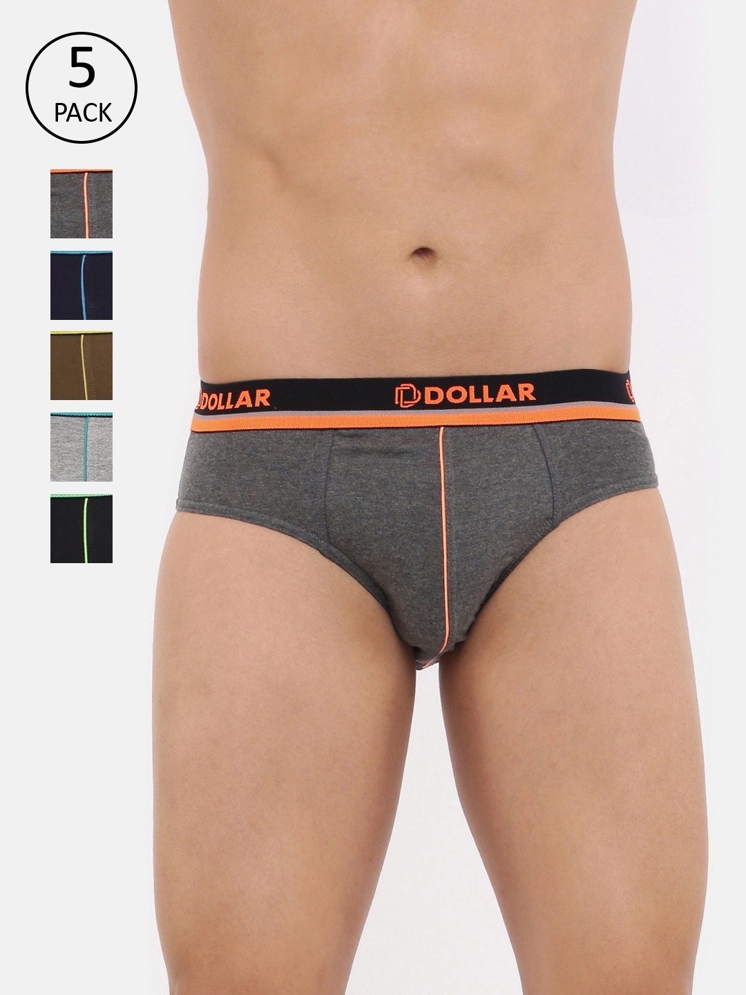 

Dollar Bigboss Men's Solid Pack of 5 Super Combed Cotton Briefs, Multi