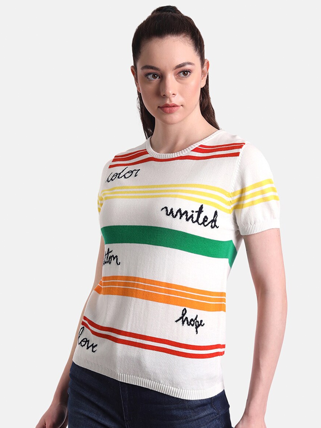 

United Colors of Benetton White Striped Top