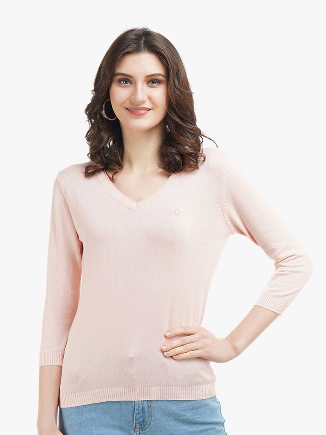 

United Colors of Benetton Pink Solid Pure Cotton Top