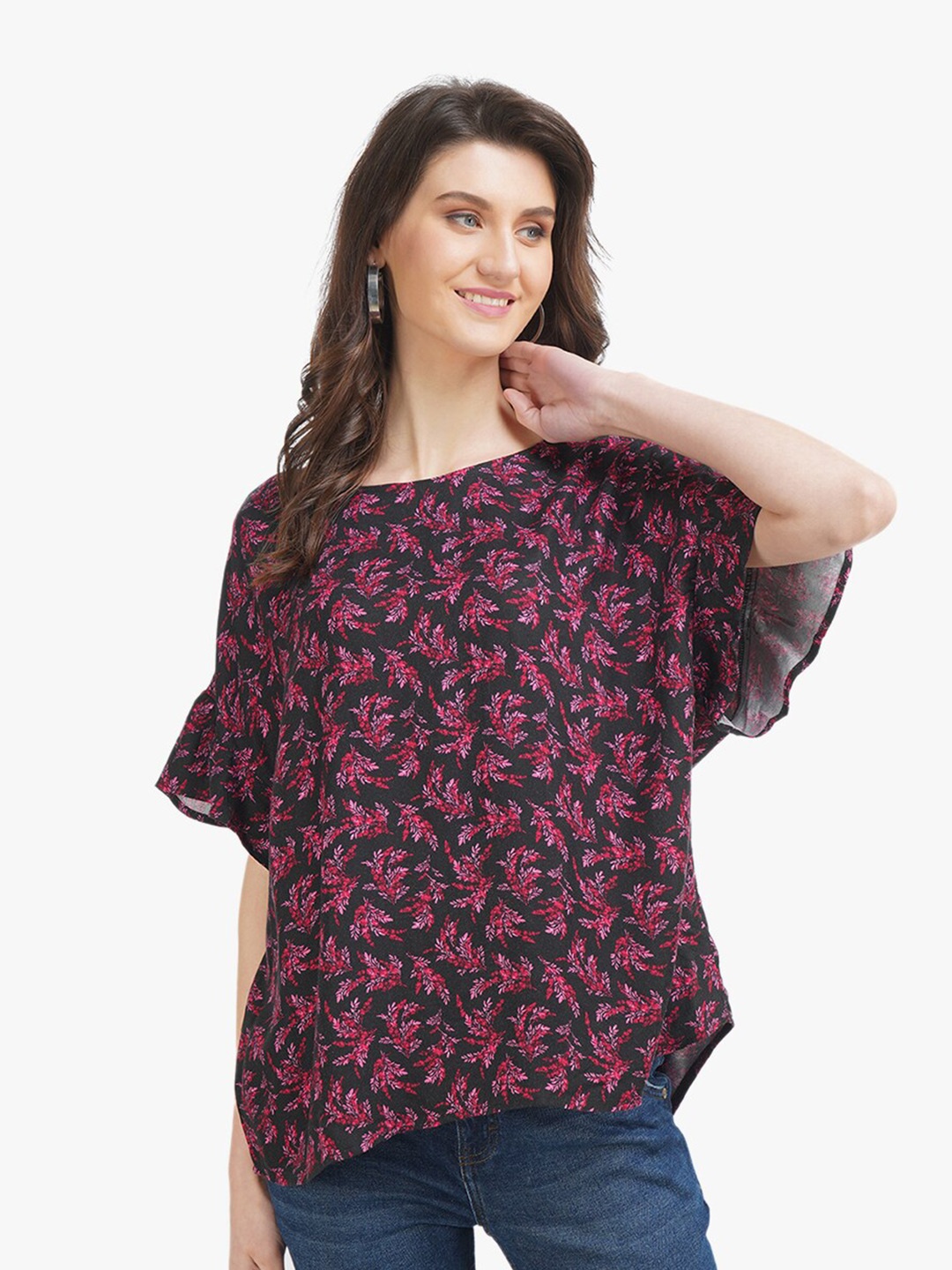 

United Colors of Benetton Black & Pink Floral Print Top