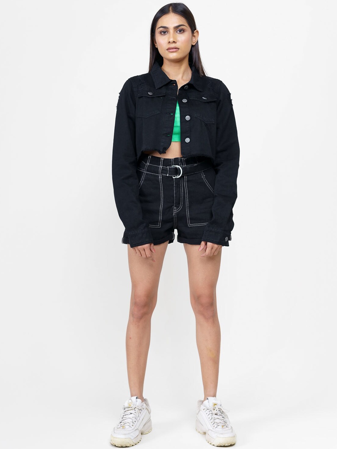 

FREAKINS Women Black Slim Fit High-Rise Denim Shorts