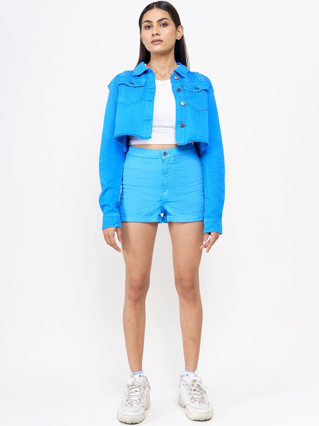 

FREAKINS Women Blue Slim Fit High-Rise Sports Cotton Shorts