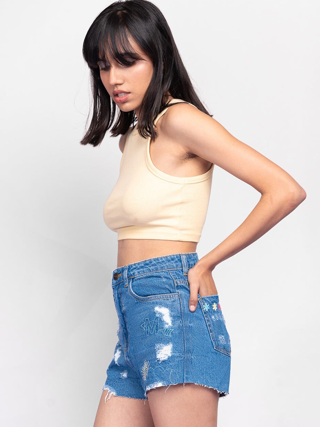 

FREAKINS Women Blue Slim Fit High-Rise Denim Shorts