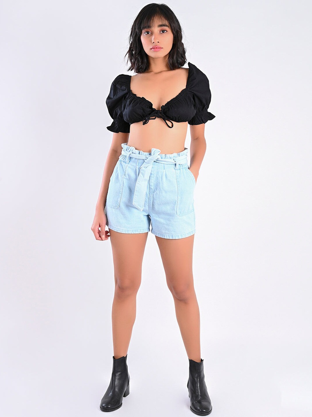 

FREAKINS Women Blue Slim Fit High-Rise Denim Shorts