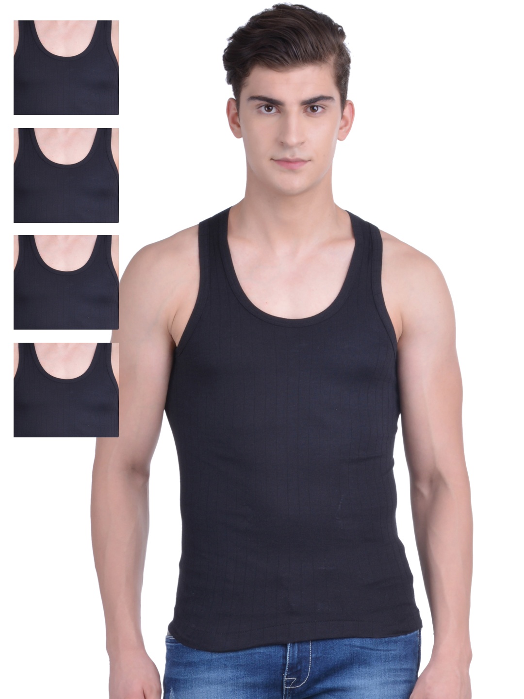 

Dollar Bigboss Men's Solid Pack of 5 Cotton Vest, Black