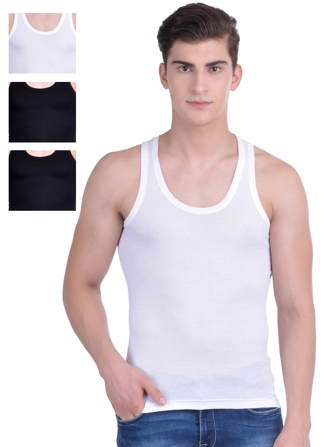 

Dollar Bigboss Men Solid Pack of 4 Cotton Vest, Black