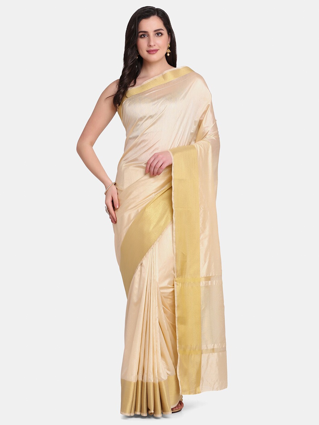 

BOMBAY SELECTIONS Gold & Off White Zari Art Silk Banarasi Saree