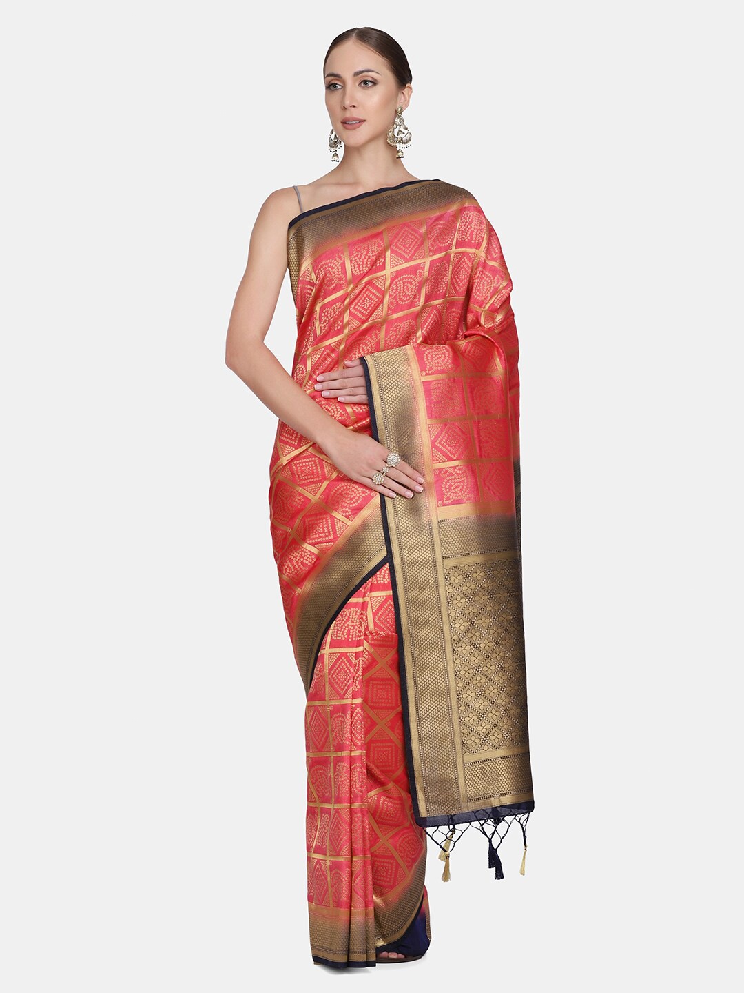 

BOMBAY SELECTIONS Red & Black Woven Design Zari Art Silk Banarasi Saree