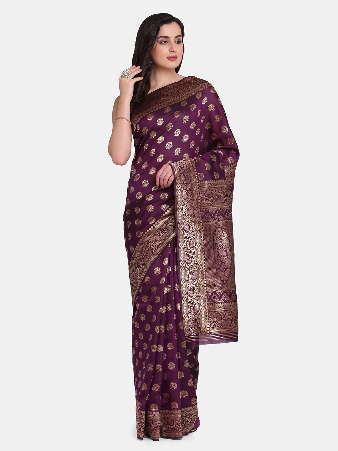 

BOMBAY SELECTIONS Purple & Gold-Toned Woven Design Zari Art Silk Banarasi Saree