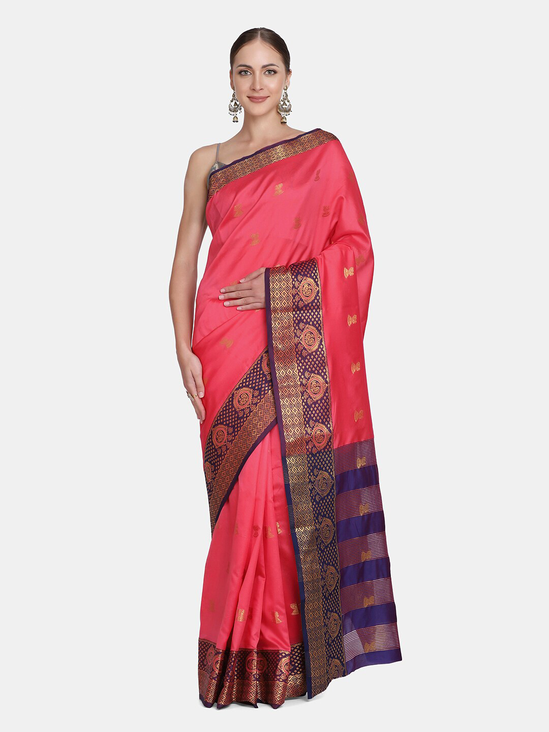 

BOMBAY SELECTIONS Pink & Purple Woven Design Zari Art Silk Banarasi Saree