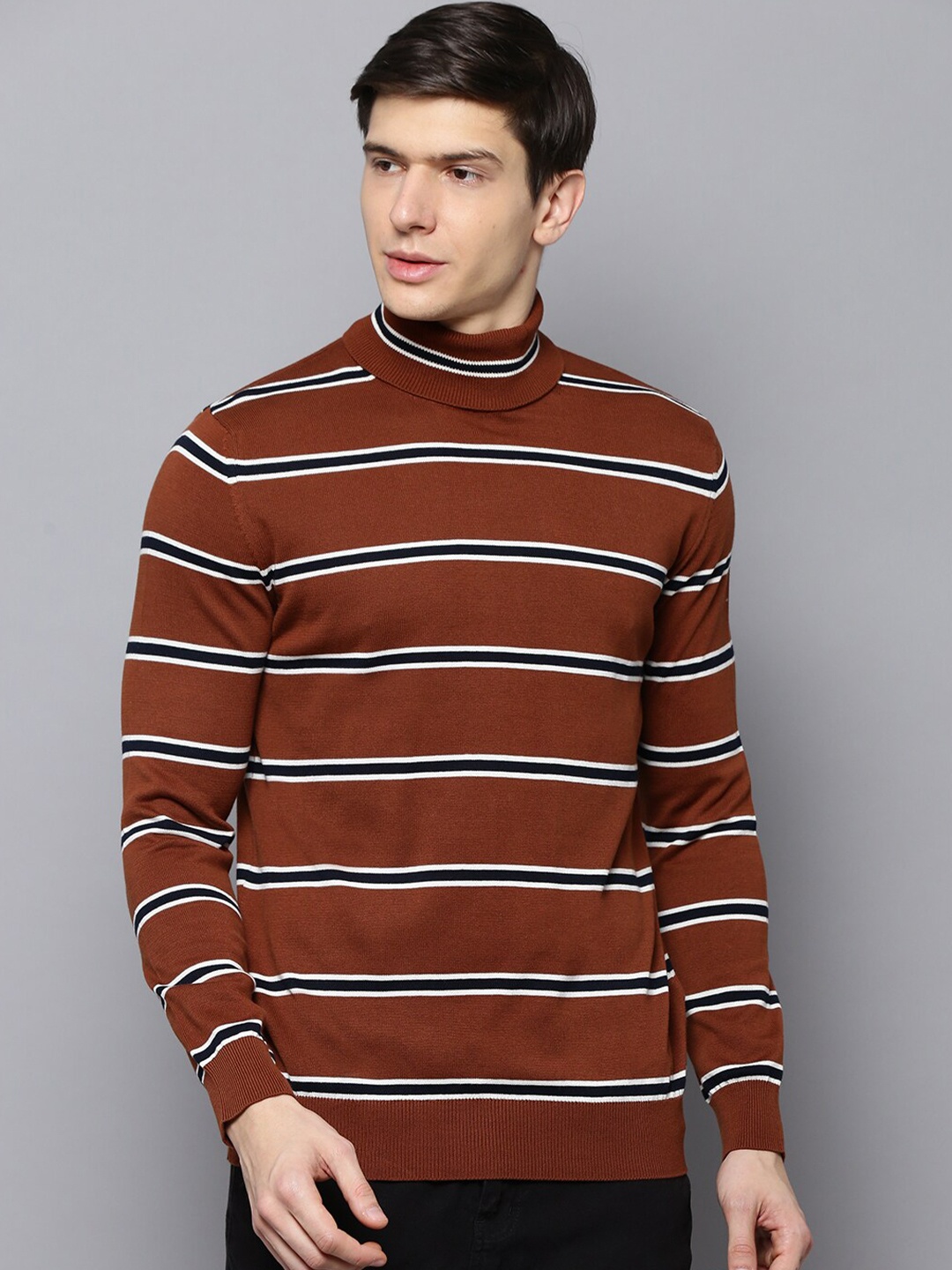 

BEN SHERMAN Striped Pure Cotton Pullover, Brown