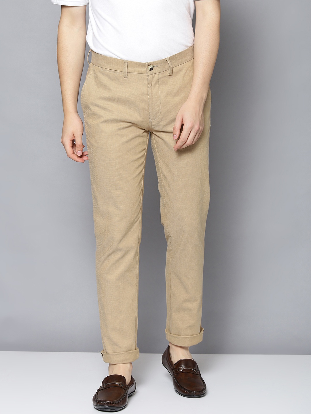 

BEN SHERMAN Men Camel Brown Skinny Fit Chinos Trousers
