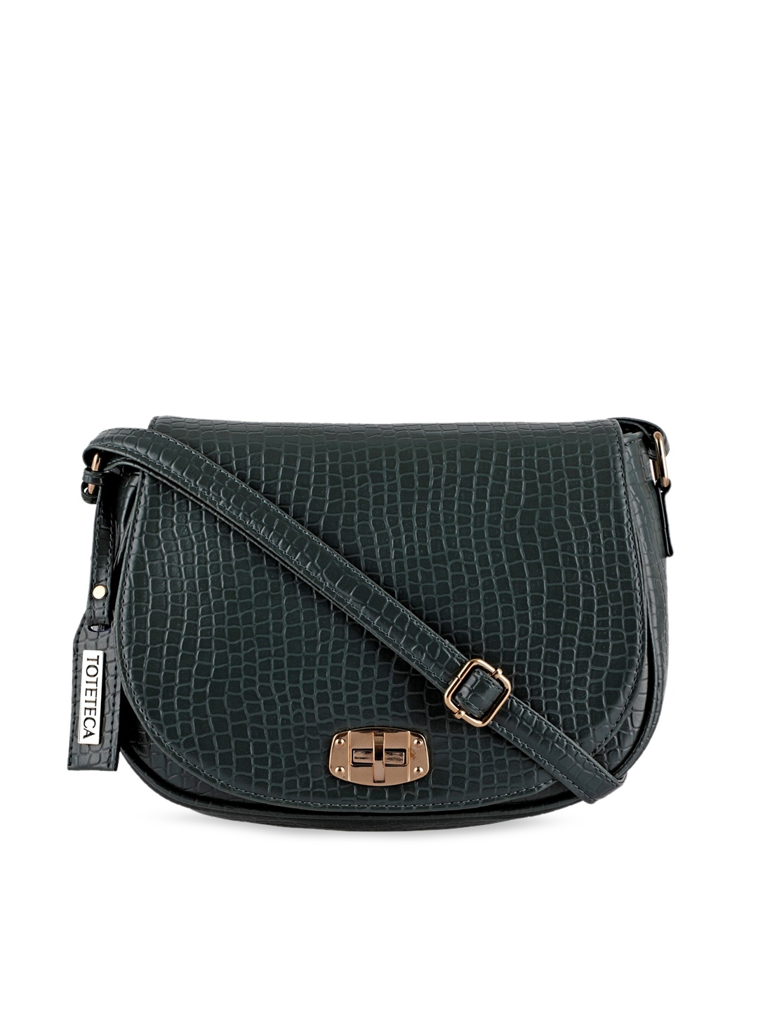 

Toteteca Green Croco Textured PU Structured Sling Bag