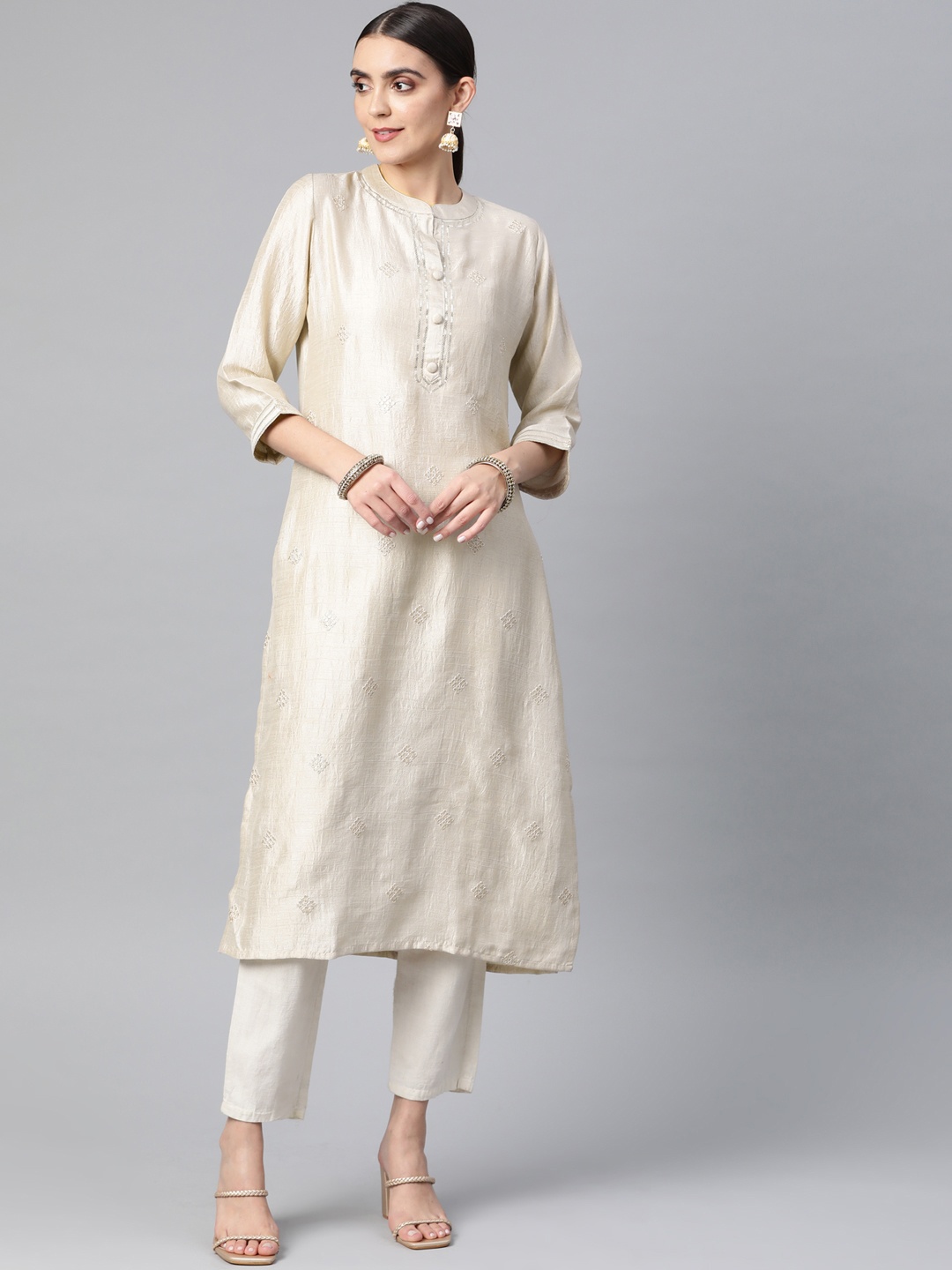 

Readiprint Fashions Women Beige Embroidered Kurta