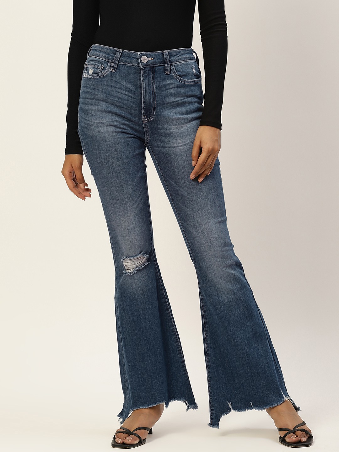 

Malachi Women Navy Blue Urban Slim Bootcut High-Rise Mildly Distressed Light Fade Jeans