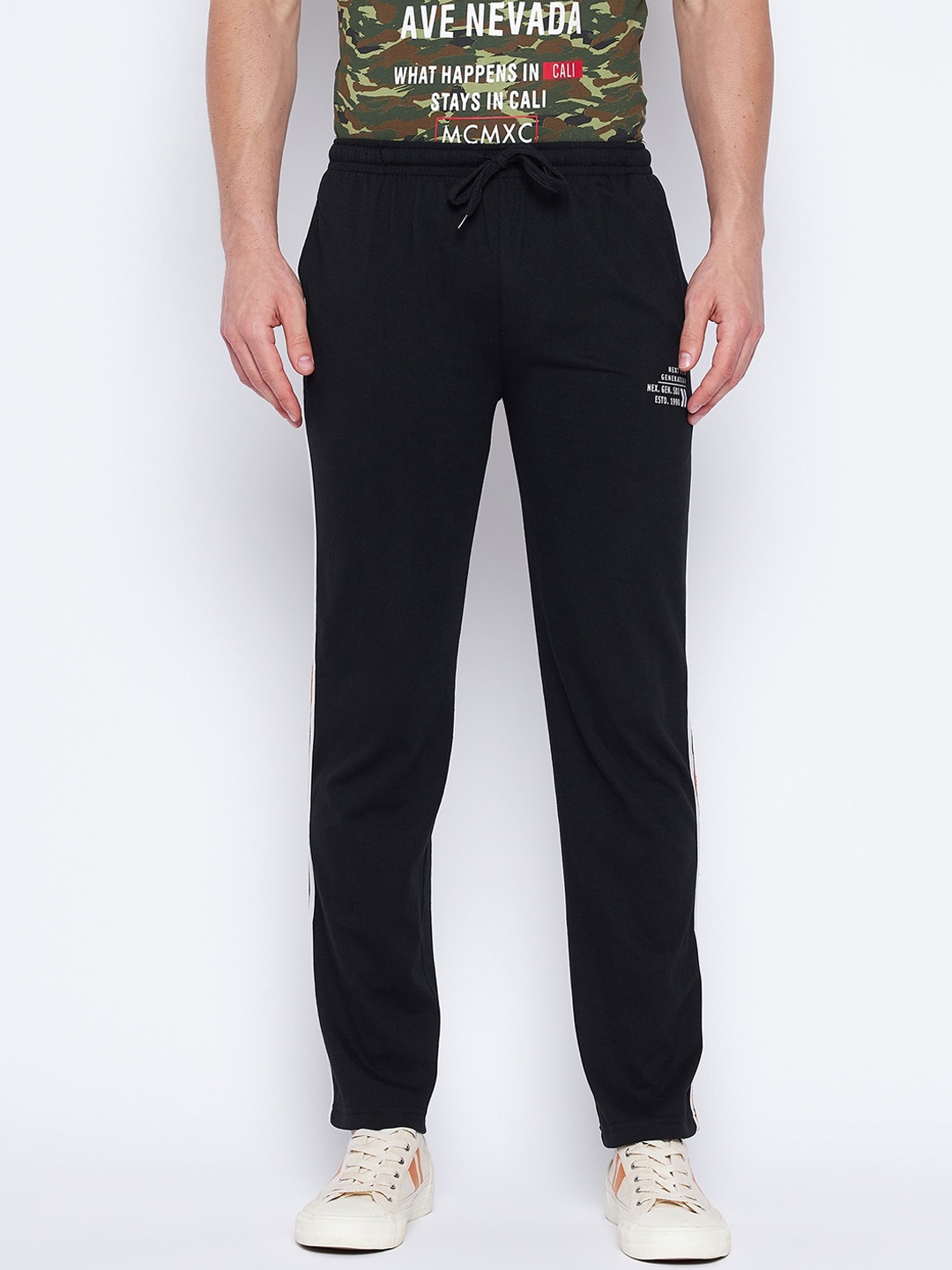 

Duke Men Black Solid Cotton Track Pants With Panel Detail