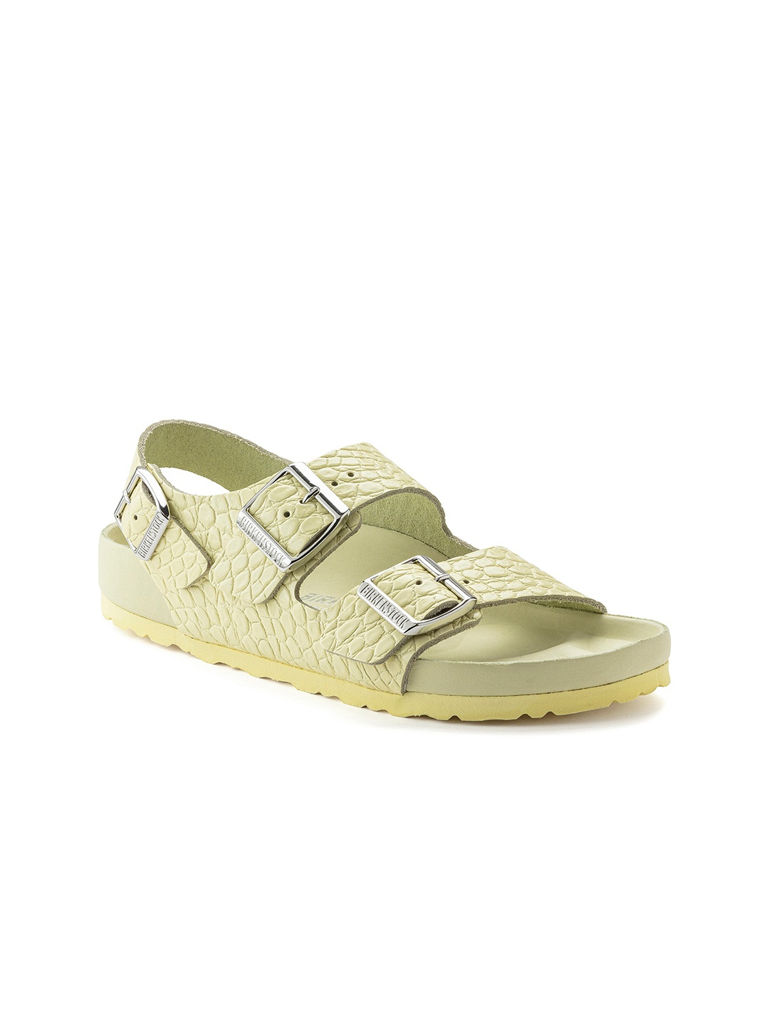 

Birkenstock Milano Rivet Logo Popcorn Narrow Width Embossed Natural Leather With Ankle Strap, Green