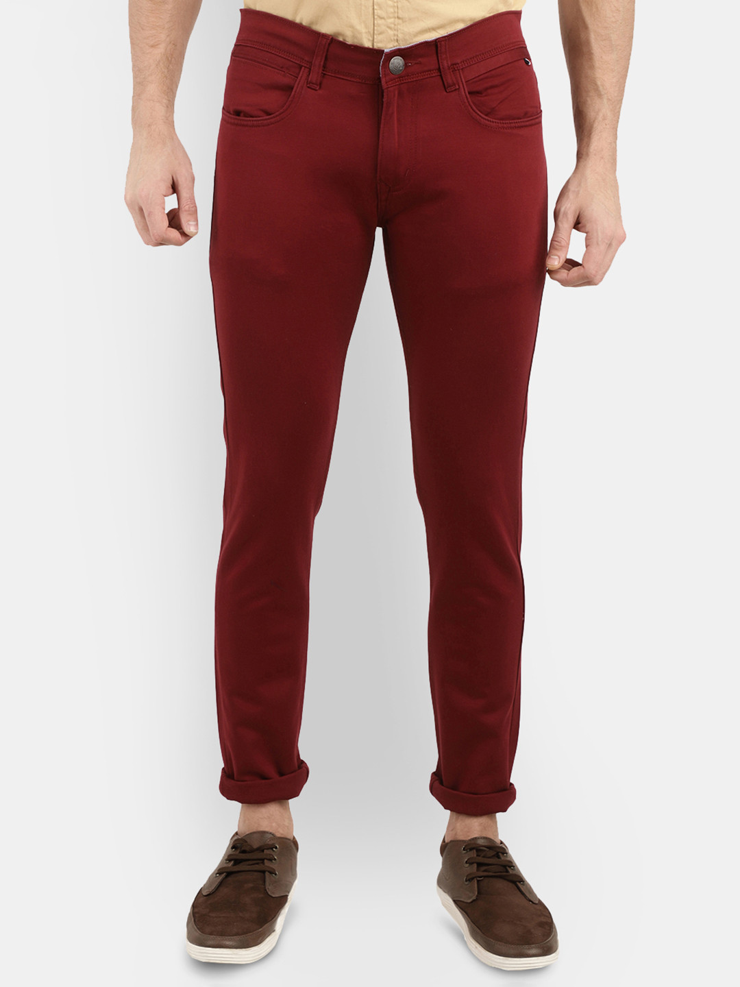 

V-Mart Men Red Slim Fit Easy Wash Dobby Cotton Chinos Trousers