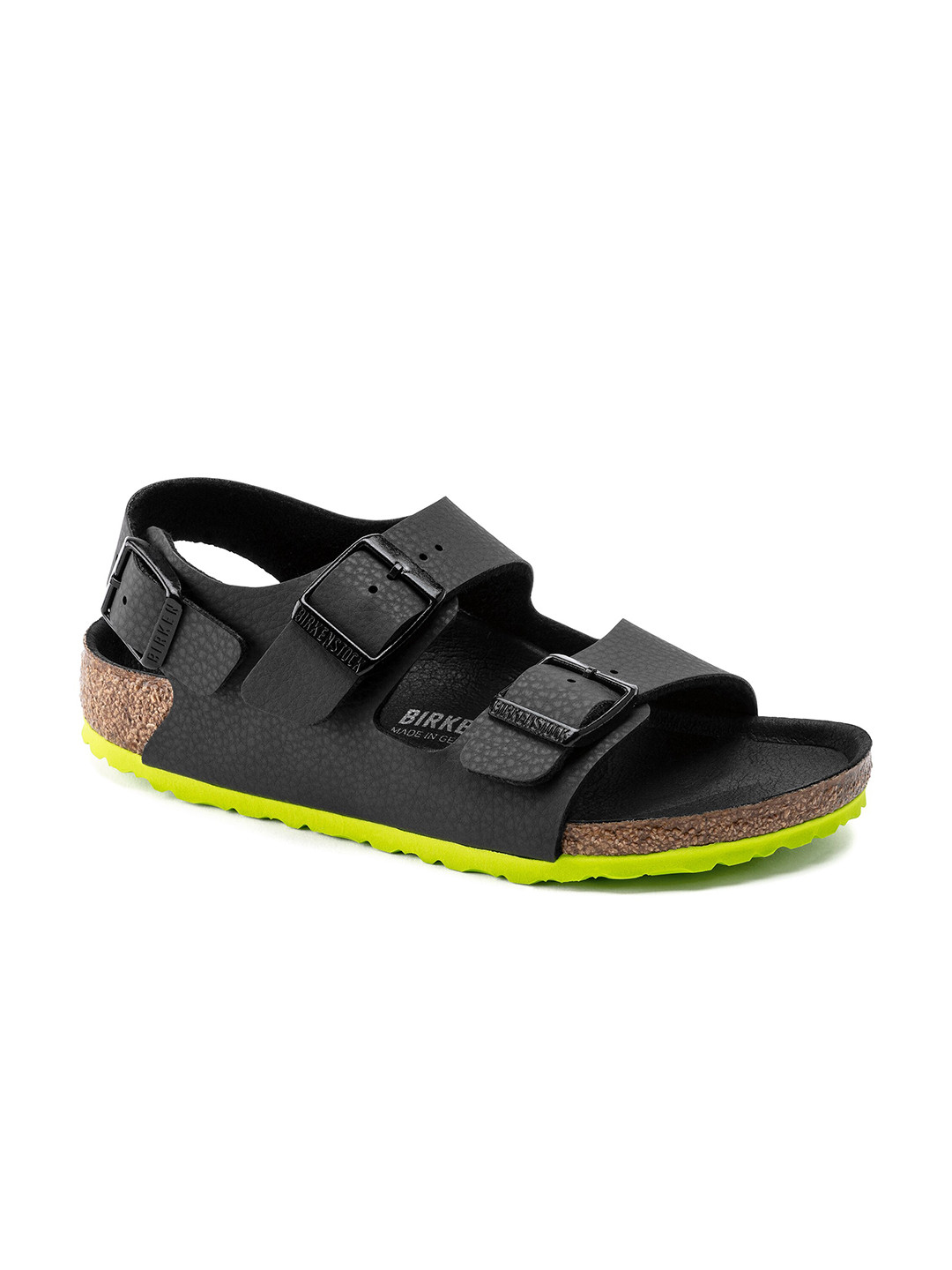

Birkenstock Milano Desert Soil Black Lime Narrow Width Birko-Flor With An Ankle Strap