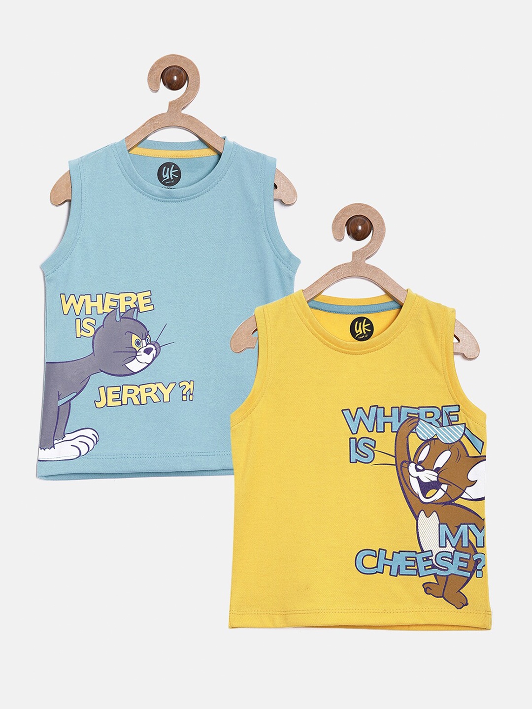 

YK Baby Boys Pack of 2 Tom & Jerry Printed Regular Sleeveless T-shirt, Blue