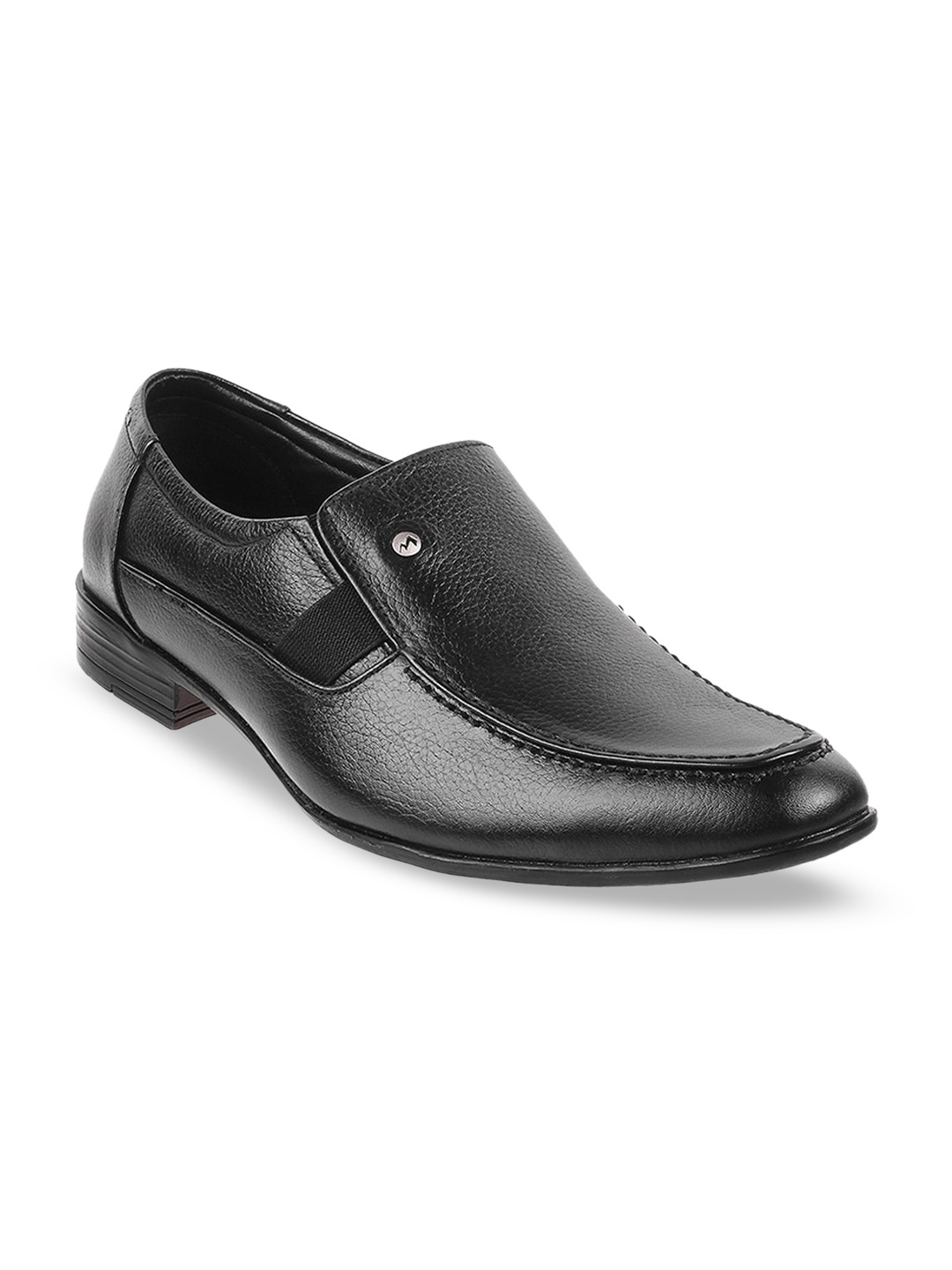 

Metro Men Black Solid Formal Leather Slip-Ons
